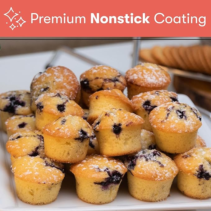 Cooking Light Mini Muffin Pan Carbon Steel Quick Release Coating, Non-Stick Bakeware, Heavy Duty Performance, 24-Cup, Gray