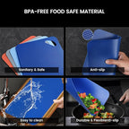 Cutting Boards Large Set of 7, Acacia Wood Charcuterie Chopping Board for Kitchen with Holder Non Slip Feet, Plastic Serving Board Mats, Juice Groove, Reversible Butcher Block for Meat Cheese Bread