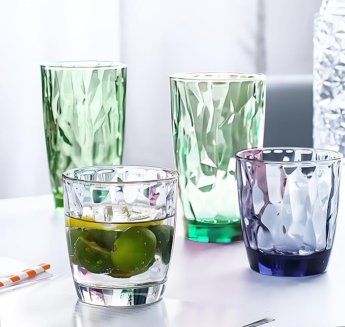15Oz Unbreakable Tritan Drinking Glasses Shatterproof Acrylic Glasses Drinkware BPA Free Hard Plastic Cups Reusable Kitchen Water Glasses Drinking Set of 8 (4 Colors)