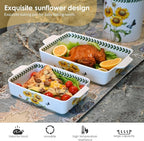 ACMLIFE Ceramic Casserole Dish for Oven, Floral Baking Dishes for Oven Lasagna Pan, Large Baking Dish with Handles, Durable and Oven Safe Pan, for Roasting and Baking, Gift Packaging 2 Pcs Set(13"x8"+10.3"x6.3") (Sunflower)