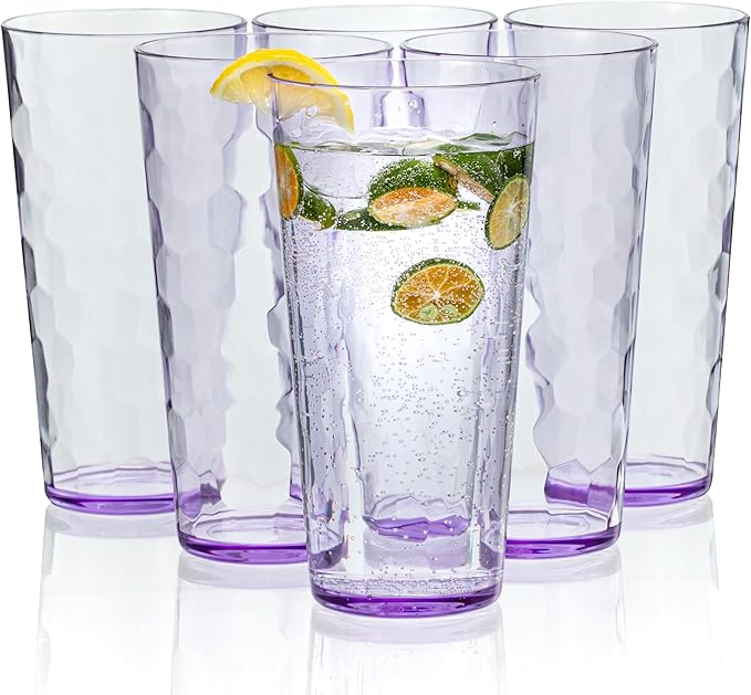 KOXIN-KARLU Mixed Drinkware 26-ounce Plastic Tumbler Acrylic Water Glasses, set of 6 Purple
