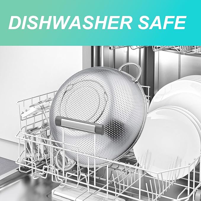 3-Piece Stainless Steel Colander Set with Handles - 5Qt/3Qt/1Qt Nesting Strainers for Pasta, Veggies, Fruit Drainage, Durable Micro-Hole Mesh for Fast Water Flow