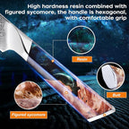 FINDKING Nebula Series Kitchen Utility Knife with ABS Sheath, Versatile Small Petty Knife, 10Cr15CoMov Damascus Blade, Resin and Figured Sycamore Handle, Full Tang, 5 Inch, Blue, for Fruit, Steak