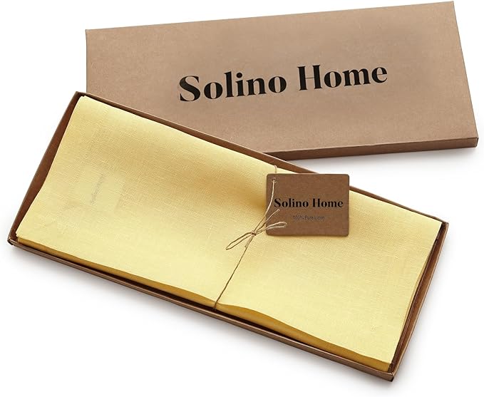 Solino Home Linen Yellow Table Runner 120 Inches Long - 100% Pure Linen 14 x 120 Inch Table Runner for Summer - Fete