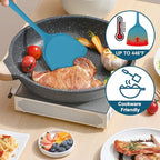 TeamFar Cooking Utensils Set, Silicone Kitchen Utensils of 5, Cooking Spoons Turners Pasta Server for Nonstick Cookware, Healthy & Heat-Resistant, Seamless & Non-Scratch, Dishwasher Safe, Dark Blue