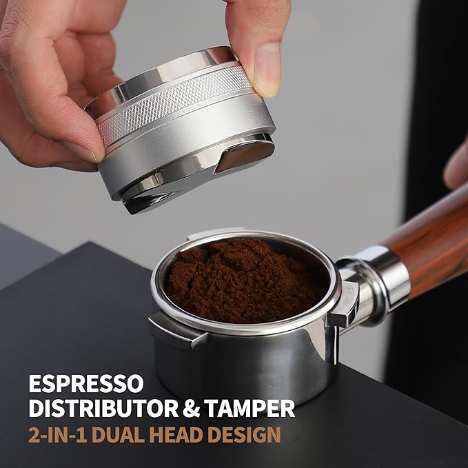 58mm Coffee Distributor and Tamper,Dual Head Coffee Leveler Fits for Gaggia E61 58mm Portafilter,Professional Espresso Hand Tamper.(Silver)