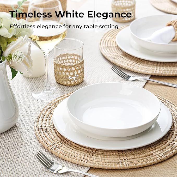 Y YHY Pasta Bowls, 22 Ounce Salad White Bowl Plates Set of 6, Porcelain Dishes for Serving Dinner - Dinnerware Sets Microwave Dishwasher Safe Thanksgiving Day Gift