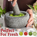 Priority Chef Heavy Duty Large Mortar and Pestle Set, Hand Carved from Natural Granite, Make Fresh Guacamole, Pesto, Stone Grinder Bowl, Herb Crusher, Spice Grinder, 6.3 Inches Wide, 2 Cup - Grey