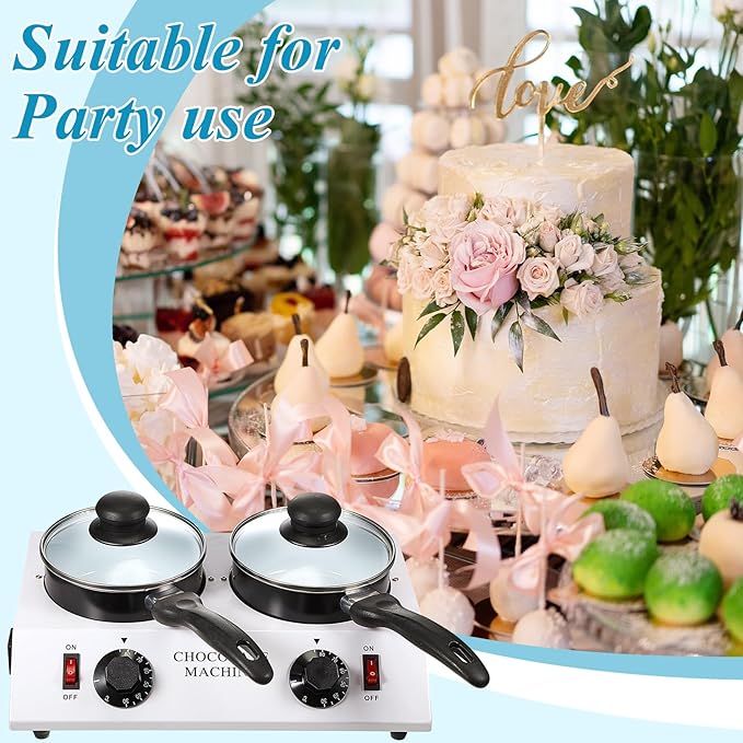 ROCEEI 1 Set Chocolate Boiler Electric Heating Chocolate Melting Tempering Machine with 1 Silicone Spatula Boiler for Melting for Candy (Double Pot)