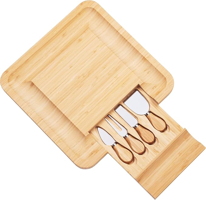 Charcuterie Board Gift Set, Bamboo Cheese Board With Cutlery, Includes Stainless Steel Serving Utensils, Cheese Platter and Serving Tray, Suitable for Wedding, Gift for Couples, and Housewarming Gifts
