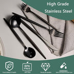 Modern Black silverware Set,Premium 18/10 Stainless Steel,Heavy duty,Sturdy,Sharp Practical steak knives,Matte Black Handle,Mirror Polished Finish,Kitchen Essential, (black)