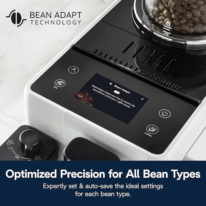 De'Longhi Rivelia Automatic Espresso Machine with Grinder & Milk Frother – All-in-One Coffee Maker, Hot & Iced Latte, Cappuccino, Bean Switch System, Burr Grinder, Compact Italian Design, White