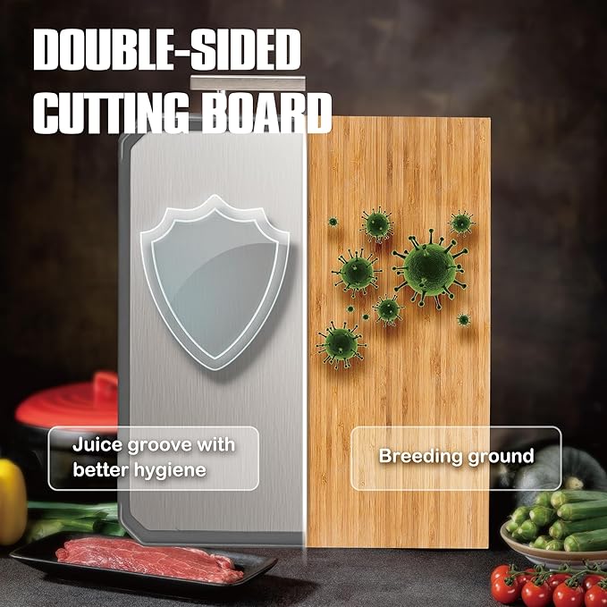 SNOWCLAD Stainless Steel Cutting Board,Double Sided Steel Cutting Board Set for kitchen,Stainless Steel/Wheat straw pp Large for meat,Dishwasher Safe [16 * 11+12 * 8.3 Inch]