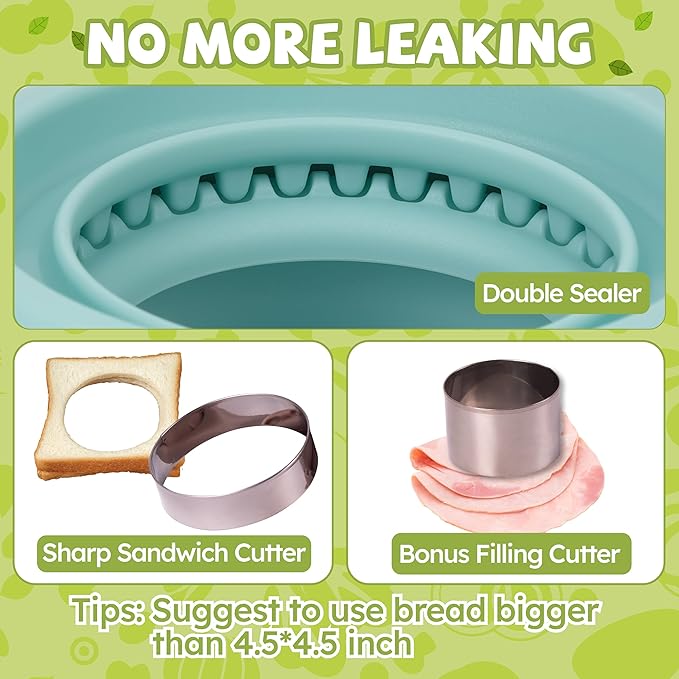 Uncrustables Sandwich Maker Sealer Cutter, Crustless Sandwich Cutter, PB&J Uncrustable Maker - Color Turquoise, Round Shape