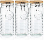 kitchentoolz Glass Storage Canister with Airtight Clasp Lids - Set of 3 Mason Jar Storage Containers for Cereal, Coffee & Rice - 56 Ounce Pantry Organizing Canister Set