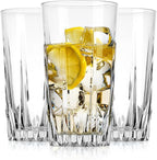 Glaver's Highball Glass Cups. Set of 10 Elegant Diamond Cut Drinking Glasses. Classic 15 oz Bar Glasses. Tall Kitchen Glass for Water, Old Fashioned, Juice, Beer, Cocktails.