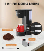 Single Serve Coffee Maker for K Cup & Ground Coffee with Milk Frother, 6 to 14 Oz Brew Sizes, Auto-Off Coffee Machine with Water Reservoir