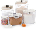 ProKeeper+ Airtight Food Storage Container Set – Clear Plastic Flour and Sugar Canister Set with Magnetic Accessories for Kitchen Organization (White, 9-Piece)