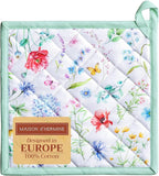 Maison d' Hermine Pot Holders 100% Cotton Heat Resistant Potholders 8" x 8" Hot Pads with Loop BBQ, Cooking, Baking, Grilling, Kitchen, Handling Hot Pans Spring/Summer (Pack of 1, Just Floral)
