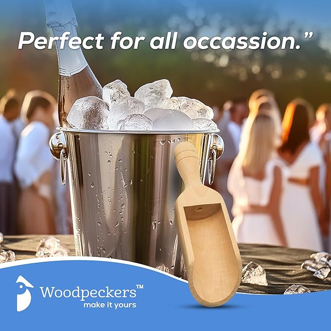 1/2 Cup Ice Scoop for Freezer Ice Machine Bucket, Wooden Pet Cat Dog Food Measuring Scoop, Half Cup Feed Soil Garden Scoopers, Candy Scoops for Candy Buffet Canisters & Jars, Pack of 3 by Woodpeckers