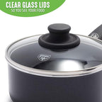 GreenLife Soft Grip 1QT and 2QT Saucepan Set, Healthy Ceramic Nonstick, Non Toxic PFAS & PFOA-Free, Dishwasher Safe, Glass Lids, Stay-Cool Handles, Easy Clean Cookware, Kitchen Essentials, Black
