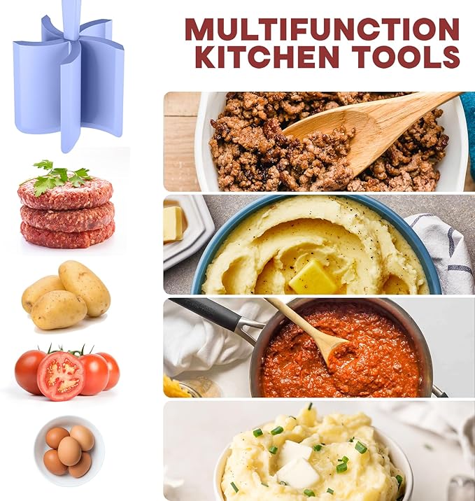 2Pcs Meat Chopper, Hamburger Grinder, Premium Heat Resistant Smasher for Ground Beef, Burger Grinder Nylon Potato Mix Tool-Purple