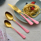 20 Piece Gold and Pink 18/0 Flatware Utensil Set for 4, Include Dinner Knife,Dinner Forks,Dinner Spoons,Salad Forks,Teaspoons,Silverware Set for 4, Dishwasher Safe