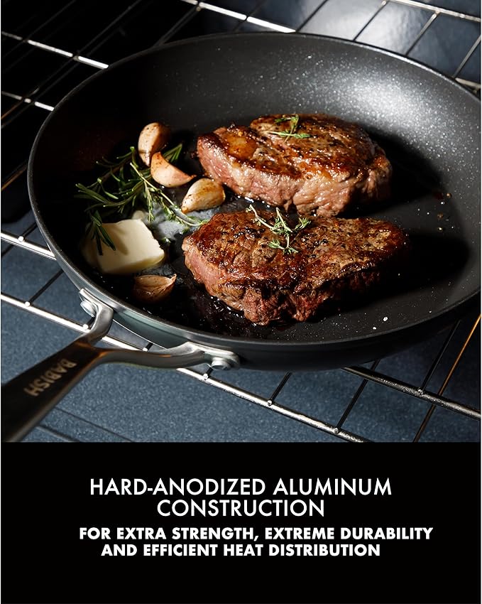 Babish 10 Piece Hard Anodized Laser Titanium Forever Non Stick Technology Durable Pots and Pans Cookware Set - Black