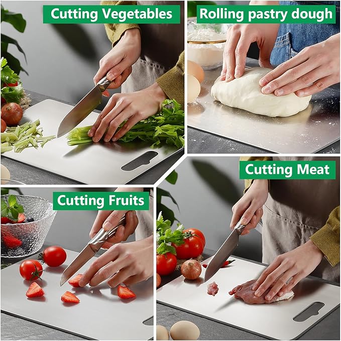 Titanium Cutting Boards for Kitchen [Set of 3], Double Sided Pure Titanium Cutting Board | Easy to Clean | Dishwasher Safe | Food-Grade Raw & Cooked Foods or Outdoor Camping Chopping Board