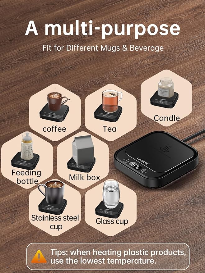 Mug Warmer - 40W Coffee Cup Warmer for Desk with Auto Shut Off, Smart Electric Candle Warmer with 4 Temp & Time Settings, Coffee Gifts for Beverage, Tea, Water, Milk in Home & Office (Black)