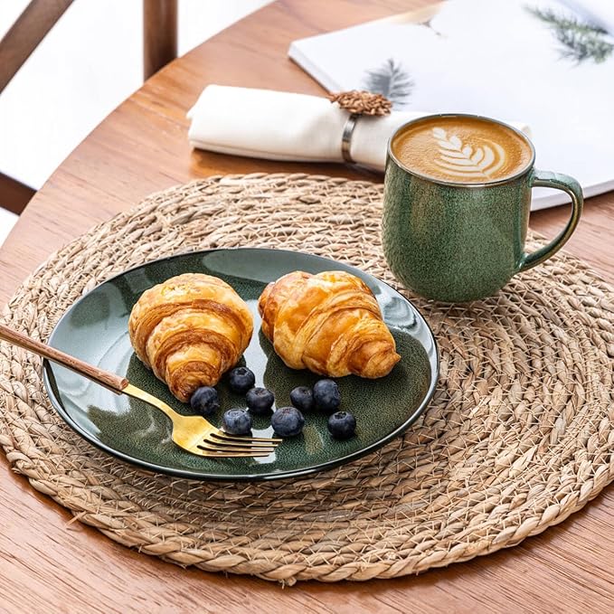 LERATIO Ceramic Dinnerware Sets for 4,16-Piece Reactive Glaze Plates and Bowls Set with Mugs,Highly Chip and Crack Resistant | Dishwasher,Microwave & Oven Safe Dishes set-Green