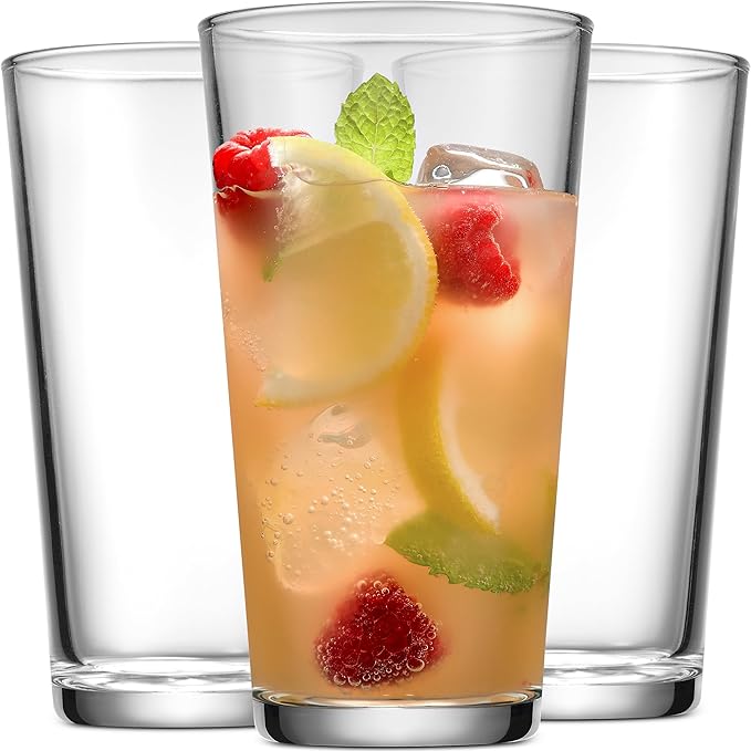 Home Essentials Drinking Glass Set - 10 Highball Glass Cups, 16 Oz. Basic Water Glasses, Beer, Juice, Cocktails, Wine, Iced Tea, Bar Glasses. Dishwasher Safe