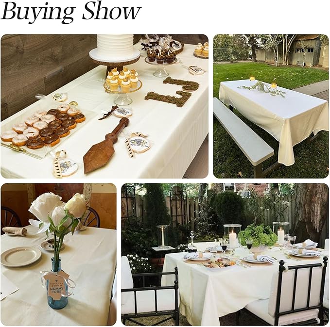 WIGENIUS 6 Pack Ivory Table Cloth Rectangle 60x84 Inch Polyester Tablecloths for 5ft Rectangle Tables - Reusable Wrinkle Resistant Washable Cloth Cover for Wedding Banquet Party | Hemmed Edges