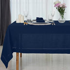 D'Moksha Homes Navy Blue Linen Tablecloth 54 x 72 Inch - 100% Pure Linen Navy Table Cloth for Rectangle Tables - Classic Hemstitch, Machine Washable Tablecloth for Summer, Fall and Halloween