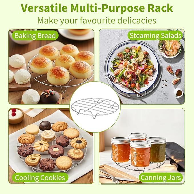 Steamer Cooling Rack Trivet Accessory Set, Include 9-holes Egg Steamer Cooking Rack with Heat Resistant Silicon Handles & Compatible for 6, 8 Quart Pressure Cooker Trivet, Instant Pot Accessories