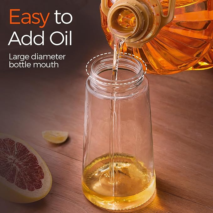 YARRAMATE 16oz/470ml Oil Sprayer for Cooking with Stickers, Food-grade Premium 2 in 1 Olive Oil Dispenser Bottle for Kitchen Gadgets, Air Fryer, Salad, Frying, BBQ (Gray)