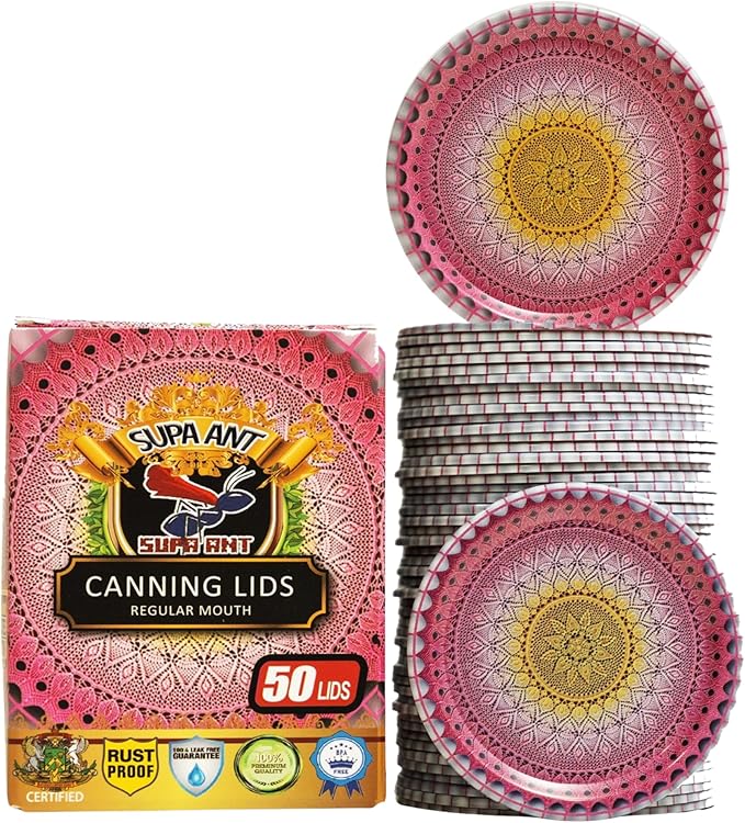 Supa Ant Thickest Canning Lids Regular Mouth (50 Pcs)Food Grade Tin Can Lids for Canned Food-Buckle Proof & Rust Proof Lid for Canning Kit for Regular Mouth Mason Jars(Knitted Crochet)Canning Supplies