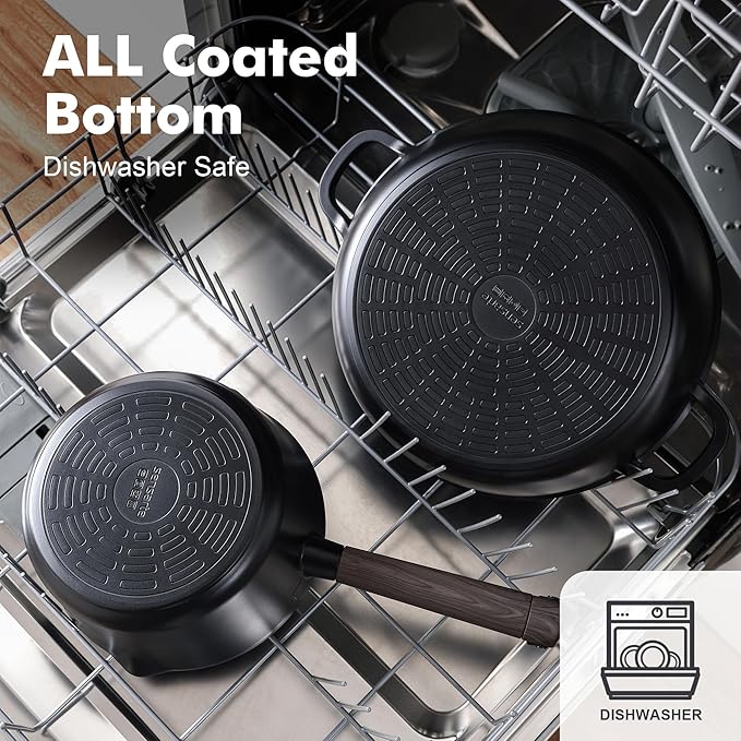 SENSARTE Nonstick Cookware Set Pots and Pans Set Kitchen Non-stick Cooking Set, Dishwasher & Oven Safe, Induction Compatible, Free of Intentionally Added PFOA/PFOS, 15pcs, Black