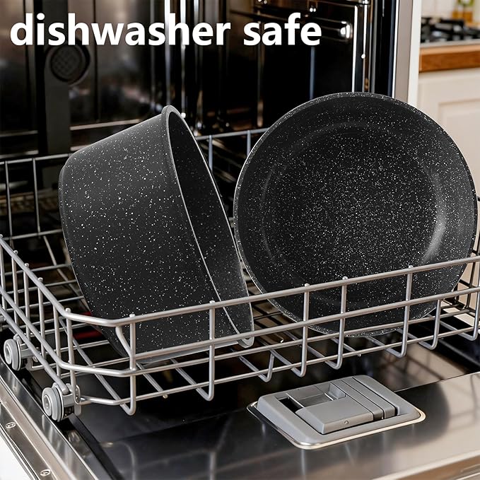 15PCS Ceramic Cookware Sets Detachable Handle Pots and Pans Set Non Stick (Black)