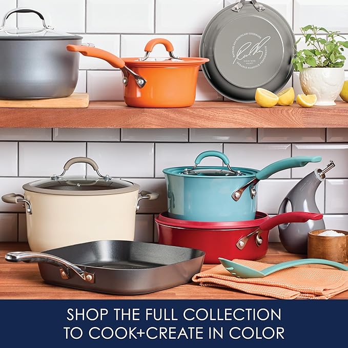 Rachael Ray Cook + Create Hard Anodized Nonstick Saucier Pan/Saucepan with Lid and Helper Handle, 4.5 Quart - Black