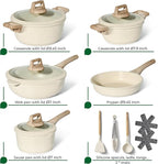 JUST PERFECTO Induction Pots Set - Pan Set with Lid - Induction Pots Set - Pots & Pans Set without PTFE and PFOA - Cookware Pot Set Induction 14Pcs (light beige)