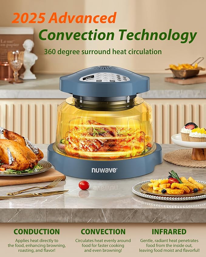 Nuwave Oven Pro Plus Air Fryer, Infra-Red Countertop, 2025 Advanced Convection, No Defrosting or Preheating, Cook Fresh or Frozen, Durable Power Dome, 100 Presets & 50 Memory, PFAS Free, Cozy Blue