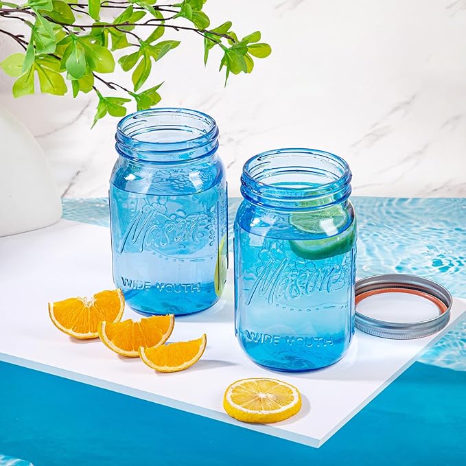 WELLIFE Blue Mason Jars 32 oz, 6 Pack wide mouth mason jars for Canning, Pickling, Food Storage, Fermenting, DIY Crafts & Decor, Glass Jar with Lid