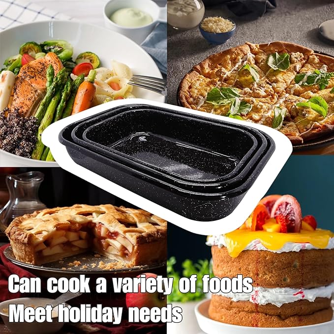 3-Pack Turkey Roasting Pans for Ovens Cake Roaster Pan Set Deep Lasagna Baking Pan,17/15/13Inch Spotted Enamel Steel Vessel Used for Dinners Cooking Safe Easy to Clean Bakeware Merry Christmas Gift
