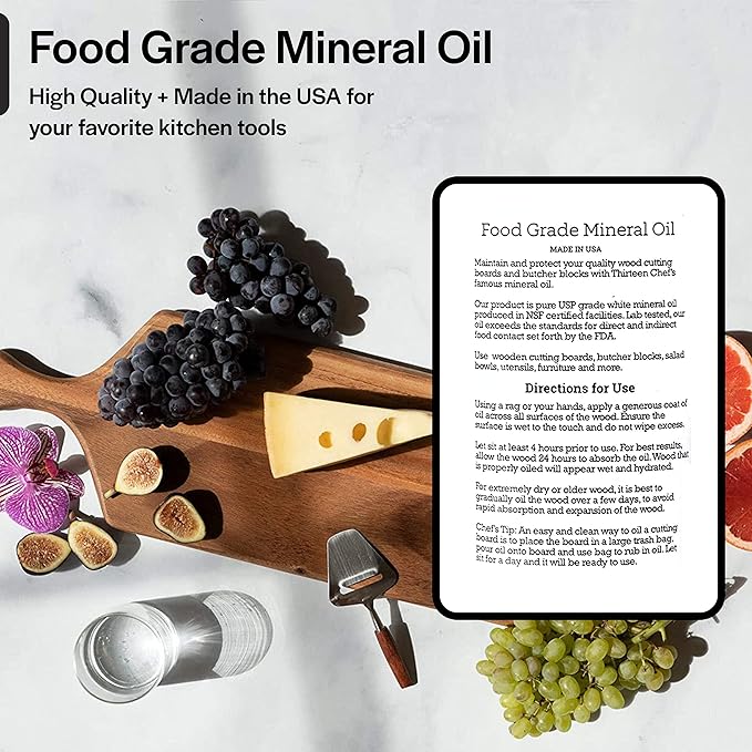 Thirteen Chefs Mineral Oil - 128oz Food Grade Conditioner for Wood Cutting Board, Countertop & Butcher Block, Lubricant for Knife or Meat Grinder - Safe USP Finish on Marble, Soapstone