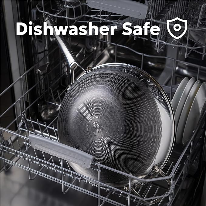 Hybrid Wok Pan, Nonstick, PFOA Free 12 Inch Induction Wok With Lid, Dishwasher Safe Cooking Pan For All Cooktops, Stainless Steel Cookware, Woks & Stir-Fry Pans, Bonus Bamboo Dish Brush