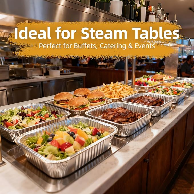 Aluminum Foil Pan with Lids, 9×13 Half Size Pans, Disposable Foil Pans for Roasting, Catering, Picnic or Holiday needs (30 Pack w/Lids)