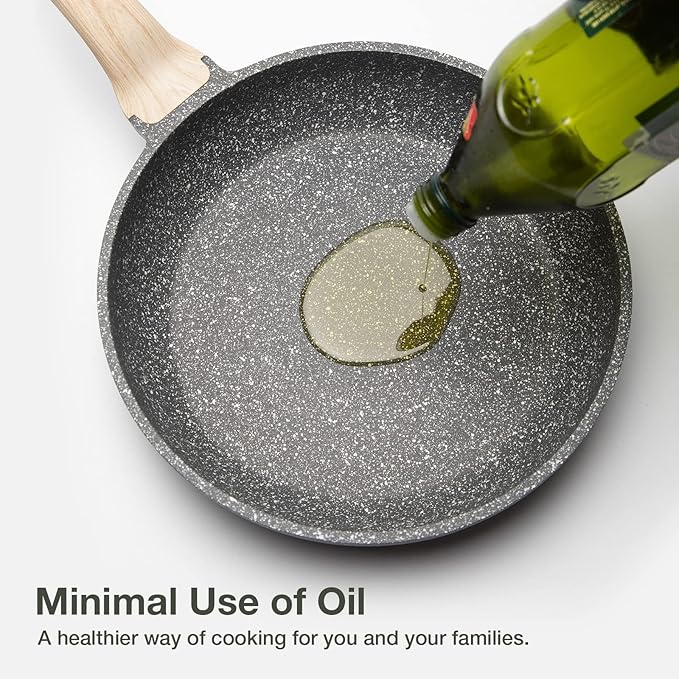 CAROTE Non Stick Frying Pan Skillet, Omelet Pan, Healthy Non Toxic Granite Chef Pan, Induction Compatible Egg Frying Pan with Heat-Resistant Handle, PFOA-Free,Black, 10"