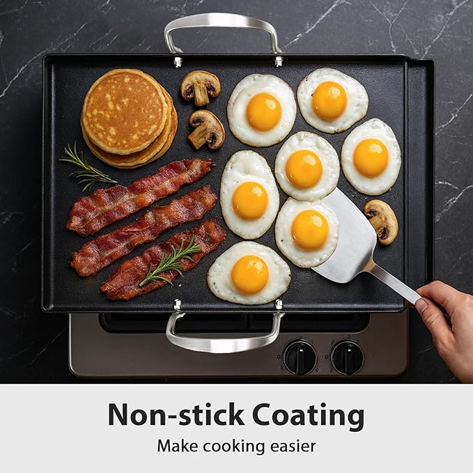 Utheer 16.5" x 10" Ceramic Nonstick Stainless Steel Griddle for Gas, Charcoal & Grill, Large Stove Top Griddle, Non-Toxic, PFAS/PFOA/PTFE Free, Oven Up to 500°F, for BBQ, Camping & Kitchen