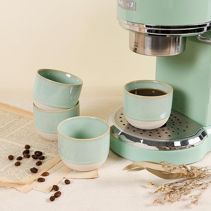 Ceramic Espresso Cups Set of 4, Double Walled Espresso Coffee Mugs for Nespresso Cups, Special glazed Demitasse Cups Coffee Cup for Machine (Green)